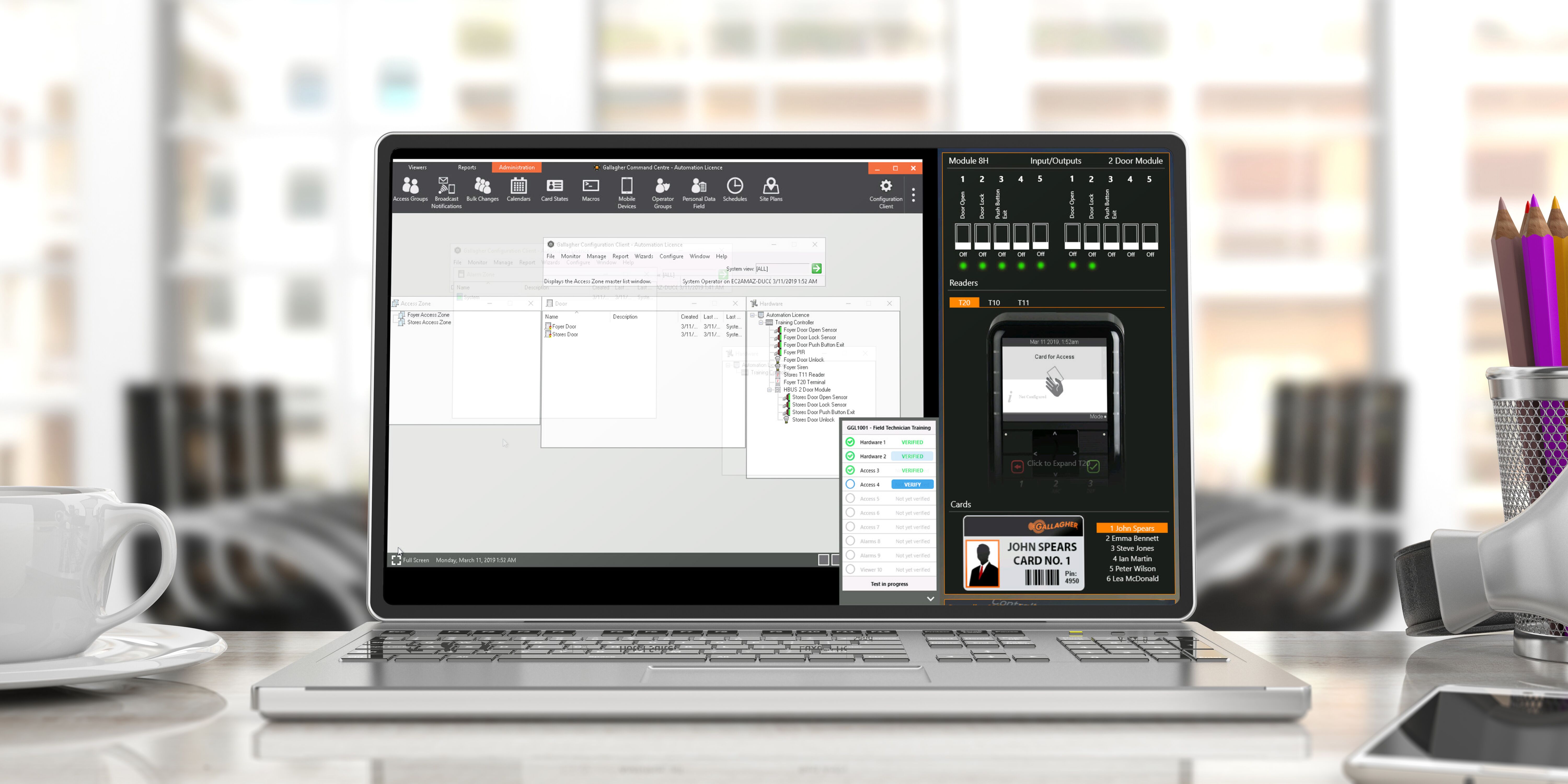 Emails list on a laptop screen isolated on an desk, office background. 3d illustration