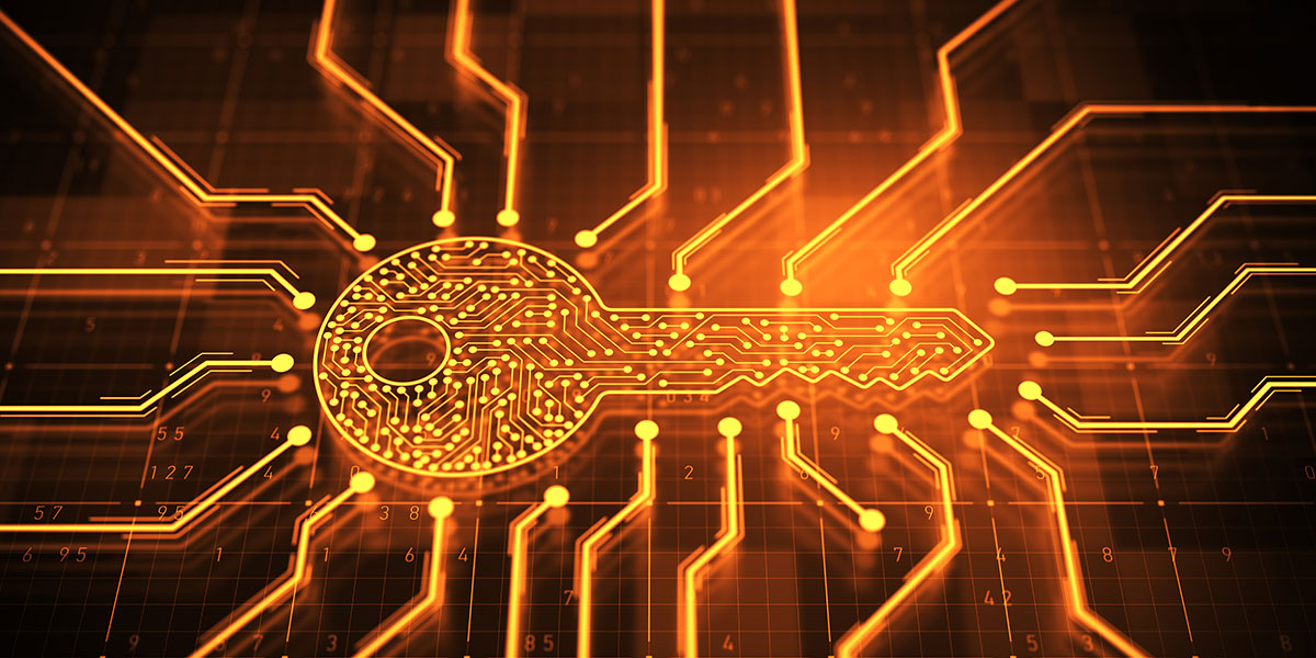 Traditional key on digital screen background