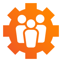 Outline of three people inside a cog